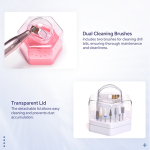 2 in 1 24 Hole Nail Drill Bit Holder Cleaning Case Transparent Dustproof Organizer <b>Box</b> for Manicure Efile Bits Salon Home Use - Product Image 6