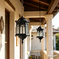 Luminaire suspendu vintage gothique en aluminium moulé sous pression et verre IP65 AC E27 pour la maison, le couloir, la cour, le restaurant, le bar, le jardin