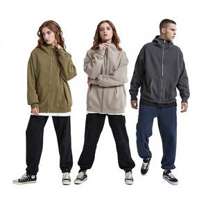 <span class=keywords><strong>Sweat</strong></span>-shirt à capuche pour homme en coton uni, doublé polaire 350G, avec fermeture éclair et poignets côtelés, idéal pour l'automne (ODM) - Product Image 4