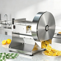 Commerciële automatische citroensnijmachine voor fruit, sinaasappels, limoenen en citrusvruchten, met verstelbare dikte voor juicebars, restaurants en winkels.