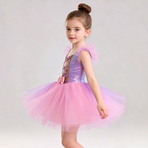 Vestido de Ballet para Niñas, Tutú Brillante de Princesa, Vestido de Baile con Mangas Abullonadas y Falda de Tul, Vestido para Actuaciones en Escenario - Product Image 3