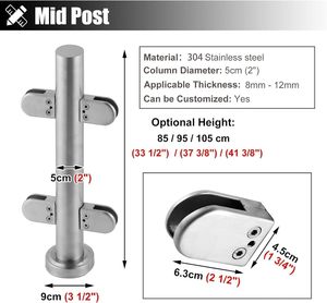 Poste <span class=keywords><strong>de</strong></span> Acero Inoxidable para Barandilla <span class=keywords><strong>de</strong></span> Vidrio <span class=keywords><strong>de</strong></span> 85 cm, Poste para Barandilla <span class=keywords><strong>de</strong></span> Terraza/Escalera, Moderno, Resistente a la Intemperie, Montado en la Terraza para Exteriores - Product Image 2
