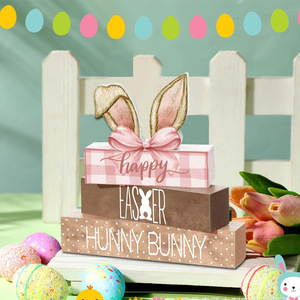 Easter Wooden Bunny Figurine Tiered Tray Decorative Display Indoor Holiday Party Tabletop Decoration - Product Image 3