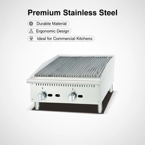 OUTE Griglia Teppanyaki Professionale a Gas da 24 Pollici per Interni, 2 Bruciatori in <span class=keywords><strong>Acciaio</strong></span> <span class=keywords><strong>Inox</strong></span> con Roccia Lavica e Riscaldatore Radiante Integrato per Steakhouse - Product Image 2