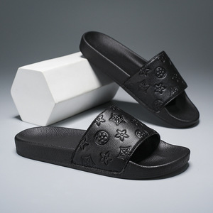 Sandalias Planas de Moda para Mujer con Suela de Goma, Sandalias Deslizantes de Cuero Negro de Diseño, Chanclas de Lujo para Hombre - Product Image 3
