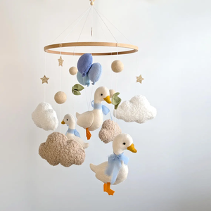 <strong>Classic</strong> Neutral Baby Shower Gift Eco-friendly <strong>Crib</strong> Hanging Toy Duck Goose Felt Cloud Infant Nursery Mobile for Boys Girls - Product Image 4