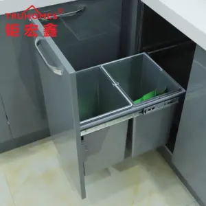 ABS塑料厨房拉出侧滑软封闭嵌入式双桶20升带盖垃圾桶