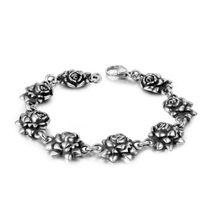 Pulsera vintage de acero de titanio con diseño de rosa para mujer, 20,5 cm, joyería para uso diario - Product Image 1