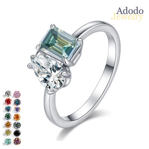 เครื่องประดับมอสซาไนต์ทรงแฟนซีคัท เงินแท้ S925 ชุบแพลตตินั่ม PT950 ประดับ<span class=keywords><strong>มรกต</strong></span>และเพชรทรงหยดน้ำ 2 เม็ด คุณภาพ VVS GRA แหวนมอสซาไนต์ - Product Image 1