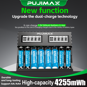 PUJIMAX fábrica personalizada 4255mWh 1,5 V <span class=keywords><strong>doble</strong></span> <span class=keywords><strong>AA</strong></span> batería recargable <span class=keywords><strong>de</strong></span> iones <span class=keywords><strong>de</strong></span> litio 5V 2A Multi-Slots <span class=keywords><strong>cargador</strong></span> negro para uso en Scooter - Product Image 6