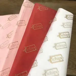 Fabriek Productie 17gsm Rode Aangepaste Logo Goud Afdrukken Gift Tissue Inpakpapier
