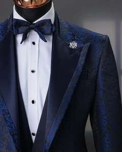 Индивидуальные высококачественные синие костюмы для выпускного вечера, 2 шт., мужские костюмы, двубортные смокинги для жениха, блейзер для жениха, свадебная куртка + брюки - Product Image 4