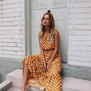 Cross-Border Venta caliente Popular 2025 Primavera y verano Moda Versátil Impreso Lunares Cuello redondo Falda larga <span class=keywords><strong>Vestido</strong></span> de mujer - Product Image 4