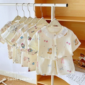 Abbigliamento da Casa per Bambini, Set a Maniche Corte in <span class=keywords><strong>Cotone</strong></span> Stampato a Doppio Strato per Ragazzi e Ragazze, <span class=keywords><strong>Pigiama</strong></span> Estivo Leggero per Neonati - Product Image 1