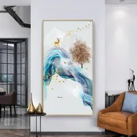 Peinture moderne en porcelaine cristal HD Tenture murale Arbre chanceux Elk Art Décoration Impressions sur toile Décoration intérieure Base de support