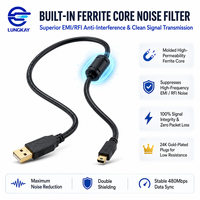 Câble USB 2.0AM vers Mini 5 broches LUNGKAY personnalisé, avec noyau en poudre de fer plaqué or, pour moteurs industriels, servomoteurs, équipements médicaux