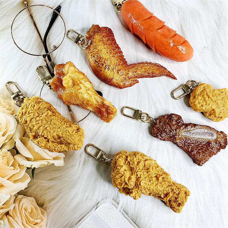 Simulation Food PVC Keychain Model Gift Fried Chicken Leg Nuggets Wing ...