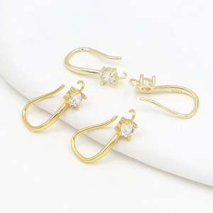 Ganchos para pendientes de oro de 18 quilates con circonita, componentes para joyería DIY, tono plata y oro - Product Image 2