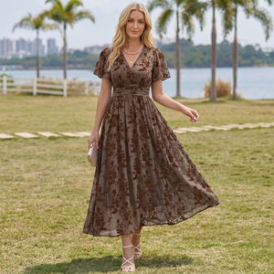Elegante Vestido de Punto con Silueta Ajustada hasta la Rodilla, Cintura Alta, Diseño de Cuello en V, Estilo Casual y Fluido para Mujer - Product Image 3