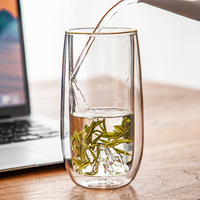 Taza de Vidrio de Borosilicato de Doble Pared de 300 ml, Diseño Moderno, con Decoraciones de Flores Secas, para Café y Leche