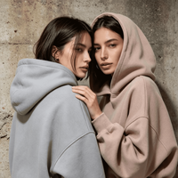 Ensembles de survêtements de sport décontractés de luxe en molleton de coton personnalisé, unisexe, épais, avec sweats à capuche et pantalons de jogging, amples et vierges, pour femmes