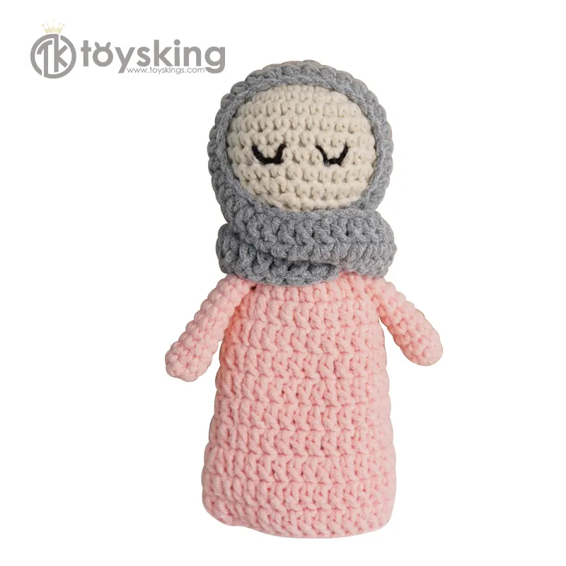 Crochet Hijab Doll Handmade Pink Dress Muslim Girl toy dolls for Kids Gift