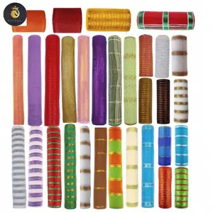 Rollos metálicos al por mayor blanco rojo Pvc alambre yute 10 pulgadas arpillera Mardi Foil Pp corona suministros cinta Navidad Deco Poly Mesh