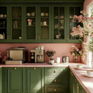 <span class=keywords><strong>Cucina</strong></span> Componibile in Legno Compensato Verde <span class=keywords><strong>Vintage</strong></span> a Forma di L, Personalizzabile per Spazi Indipendenti, Produzione Diretta - Product Image 5