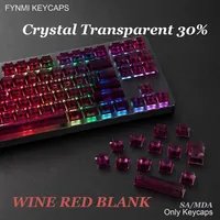 Fynmi Crystal Wine Red Blank Transparent 30% Shine Through MDA Keycaps ANSI/ISO Layout 122 Keys Full Size Keycaps