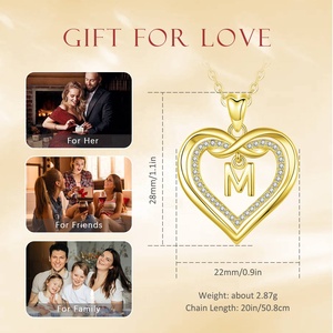 Gioiello placcato in oro 18K con scritta iniziale a forma di cuore collana pendente con zirconi - Product Image 3