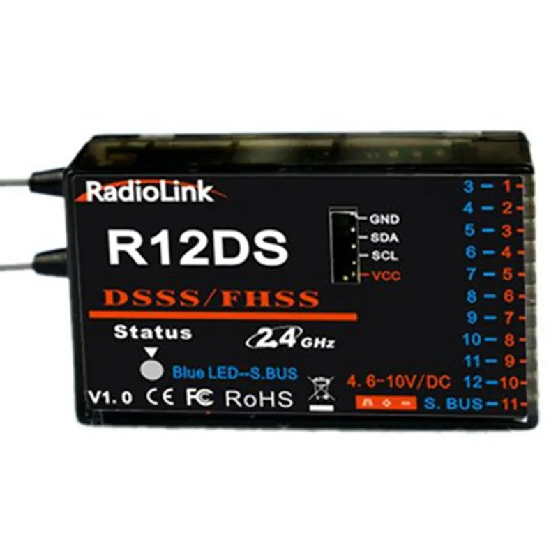 Radiolink R12DS 2.4G 12CH रिसीवर FHSS DSSS फैल स्पेक्ट्रम दोहरी एंटीना रिसीवर