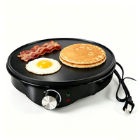 Crêpière Électrique Antiadhésive, Machine à Crêpes, Plaque Chauffante Plate en Fer avec Épandeur de Pâte pour le Petit-Déjeuner