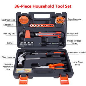 Ensemble d'outils ménagers en acier au carbone <span class=keywords><strong>de</strong></span> 36 pièces, kit d'outils à main pour la réparation à domicile avec étui rigide pour le bricolage et l'entretien domestique - Product Image 1