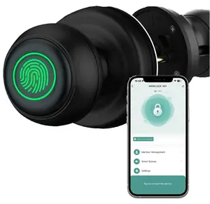 Kunci pintu sidik jari pintar hitam, tombol pintu kontrol APP elektronik kunci pintu pintar dengan kunci sidik jari biometrik