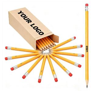 Crayons promotionnels jaunes HB personnalisés avec logo, en bois hexagonal, avec gomme, design personnalisé, vente en gros - Product Image 1