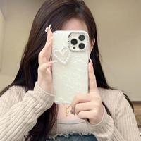Coque de téléphone Coque en perle Texture Perle en forme de coeur Décoration Acrylique Couverture de téléphone pour iPhone 16 15 14 13 12 Pro Max Plus