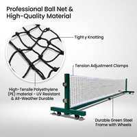 Filet de pickleball robuste avec roues, poteaux et filets de pickleball, 22 pieds, vert, adapté aux compétitions, filet de pickleball professionnel