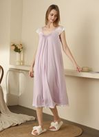 Chemise de nuit en modal pour femme, style français, avec dentelle, longue, maxi, coupe ample, grande taille, respirante, légère, dos ouvert