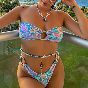 Nuovo Bikini Sexy Blu Oceano a Due Pezzi con Fascia Senza Spalline per Donna 2023 - Product Image 2