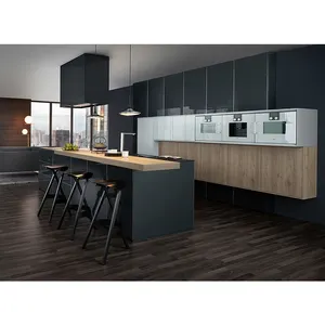 Modern Style Modular solid wood Kitchen Cabinet Pvc China Supplier Matt Grey Black Lacquer Kitchen Cabinet