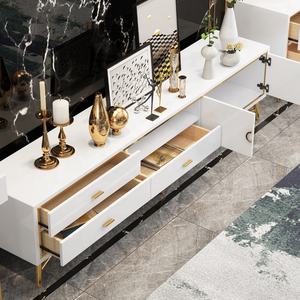 Meuble <span class=keywords><strong>TV</strong></span> plasma moderne en acier doré, 1 pièce, laque brillante, or et acier, meuble de salon - Product Image 3