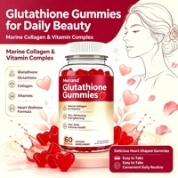 Metrand Glutathione Gummies met Mariene Collageen & Vitaminen, Beauty Voedingssupplement voor Huid Haar Nagels, 60 Hartvormige Gummies