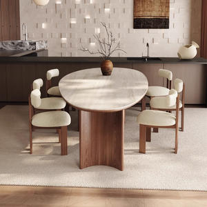 Ensemble <span class=keywords><strong>de</strong></span> table à manger 4 places <span class=keywords><strong>de</strong></span> style français moderne à carreaux, plateau ovale noir clair, chaises en ardoise <span class=keywords><strong>de</strong></span> pierre en forme <span class=keywords><strong>de</strong></span> goutte d'eau pour salle à manger - Product Image 4