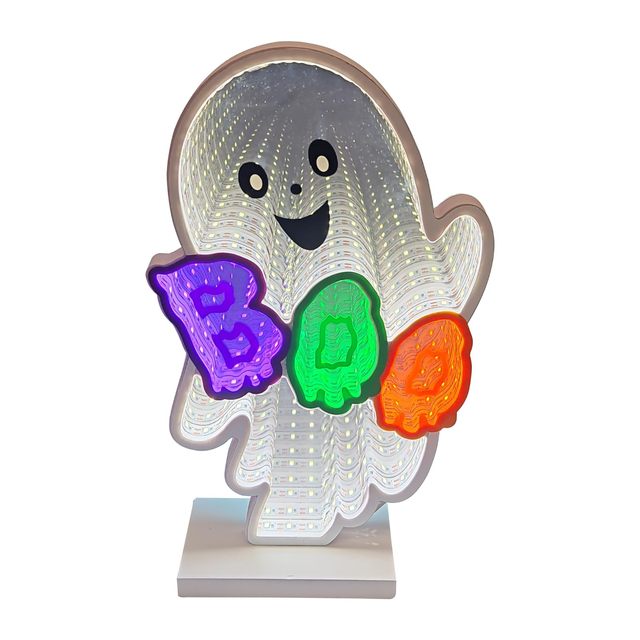 Factory Direct Wholesale Halloween Boo Ghost 3D Infinity Mirror LED Light for Holiday Home Shop Bar Decoration OEM Low MOQ