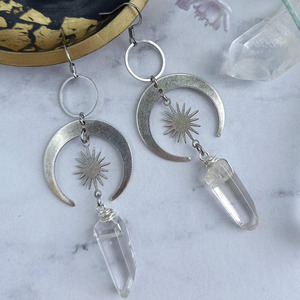 Pendientes colgantes <span class=keywords><strong>de</strong></span> cristal transparente Natural, Pendientes colgantes <span class=keywords><strong>de</strong></span> <span class=keywords><strong>luna</strong></span> <span class=keywords><strong>de</strong></span> cuarzo, pendientes DIY para mujer, joyería amada - Product Image 3