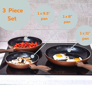 Ensemble de poêles à frire antiadhésives en cuivre avec manche en bois, rondes, pour cuisinières à gaz et à induction - Product Image 4