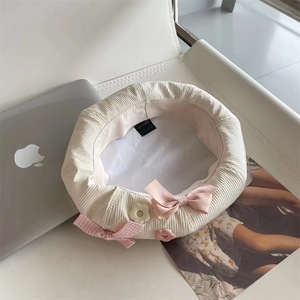 Cotton <b>Beret</b> With Butterfly Knot And Print Design For Spring Autumn Wear - Product Image 4