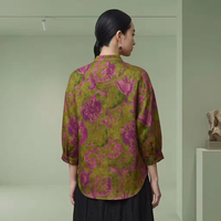 100% Maulbeerseide Traditionelle Naturfärbung Umweltfreundliche Chinesische Art Stehkragen Kurzarm Bunte Freizeitjacke