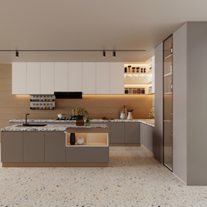 Ensemble d'armoires de cuisine Aige, style simple, en MDF, finition mélamine, portes en panneaux de papier, pour une cuisine au design moderne - Product Image 4