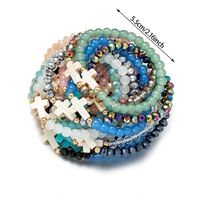 Bracelet extensible fait main en turquoise avec breloque croix, perles de pierre de cristal, pour femme, ensemble de bijoux, vente en gros